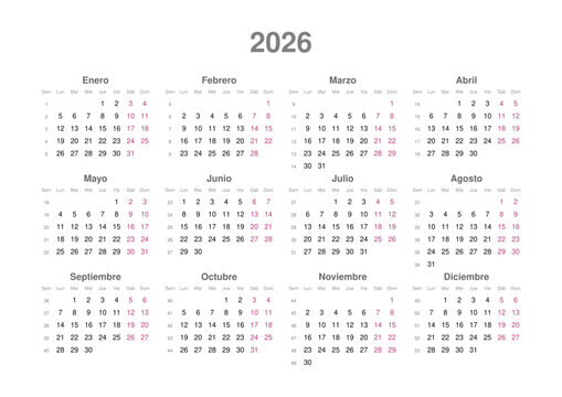 Kalender 2026, spanisch, Querformat