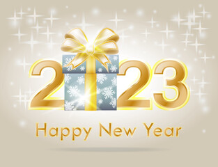 Fototapeta na wymiar Happy New 2023 year with xmas gift box card, vector illustration