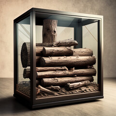 photorealistic wood logs in a sci-fi/knolling case - AI Generated