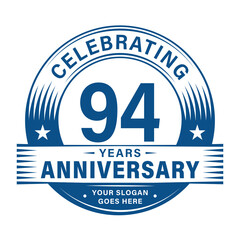 94 years anniversary celebration design template. 94th logo. Vector and illustrations.