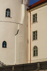 A historic building on which a caper rainwater drainage system with caper drain pipes is installed