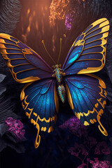 Beautiful blue butterfly. Generated Ai