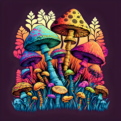 Psychedelic mushrooms, limited colors, pattern