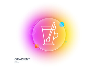 Cup with spoon line icon. Gradient blur button with glassmorphism. Fresh beverage sign. Latte or Coffee symbol. Transparent glass design. Tea mug line icon. Vector