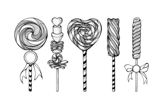 Black Outline Lillipop Candy Bundle of Graphic Illustrations