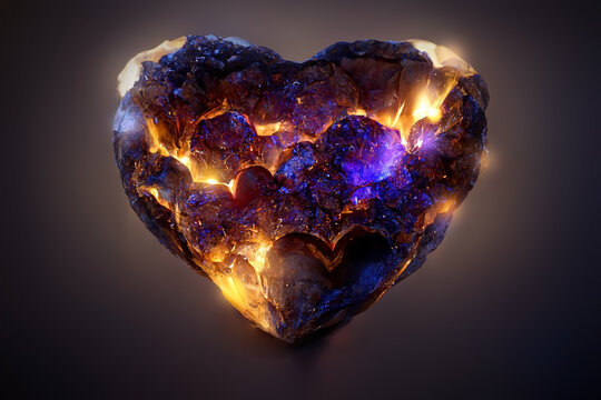 Shattered broken diamond heart with glowing cracks