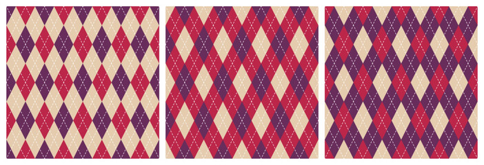 Seamless argyle pattern background. Trend color of the year 2023 Viva Magenta. Design texture elements for fabric, tile, banner, template, card, cover, poster, backdrop, wall. Vector illustration.