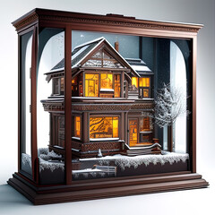 photorealistic house under the snow in a sci-fi/knolling case - AI Generated