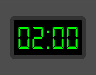 2 hours digital clock. Alarm clock design for schedule. Timer icon with digital numbers for appointments and business