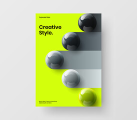 Unique 3D balls placard concept. Multicolored journal cover A4 vector design illustration.