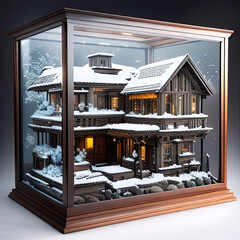 photorealistic house under the snow in a sci-fi/knolling case - AI Generated