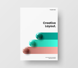 Trendy realistic spheres banner concept. Bright magazine cover vector design template.