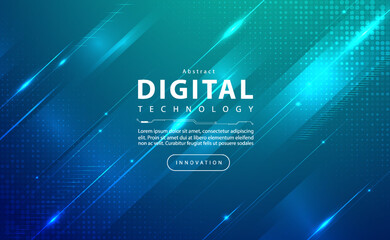 Digital technology banner blue green background concept, cyber technology light effect, abstract tech, innovation future data, internet network, Ai big data, lines dots connection, illustration vector