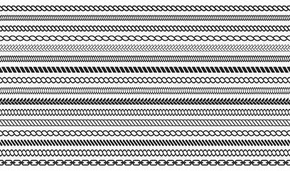 Set of rope and chain brushes. Seamless nautical rope and chain stripes isolated on background © Yevhenii