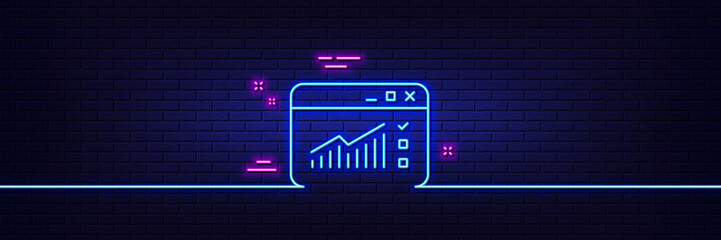 Neon light glow effect. Website Traffic line icon. Report chart or Sales growth sign. Analysis and Statistics data symbol. 3d line neon glow icon. Brick wall banner. Web Traffic outline. Vector