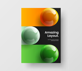 Minimalistic 3D spheres pamphlet template. Clean front page A4 vector design layout.