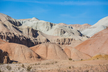 Multicolored Aktau mountains. Altyn Emel National Park landscape. Kazakhstan