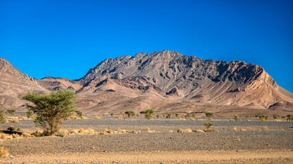 Beautiful desert mountain landscape of Anti-Atlas, Lesser Atlas or Little Atlas mountains, Morocco.