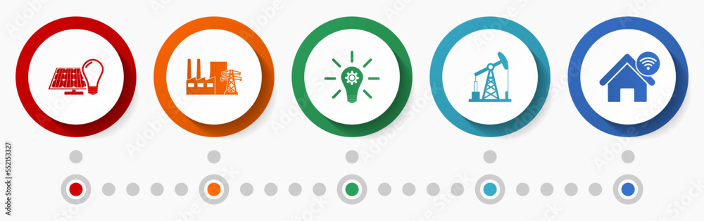 Poster renewable energy vector icon set, flat design web buttons, industry concept infographic template