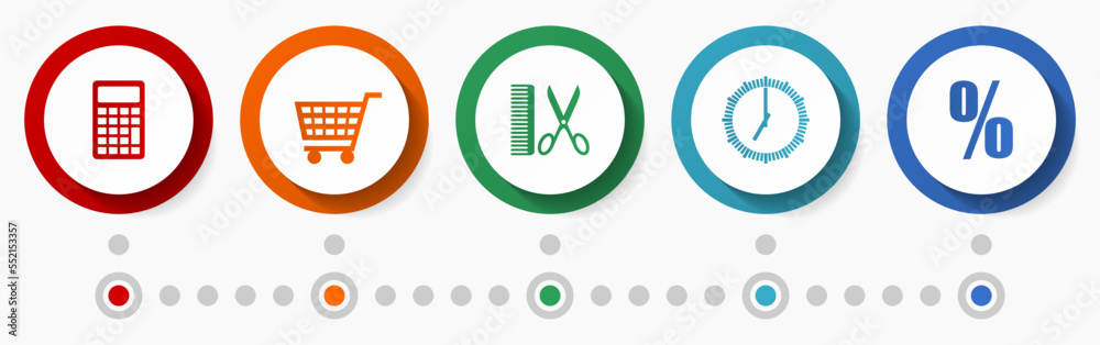Poster commerce concept vector icon set, shopping flat design web buttons, business infographic template