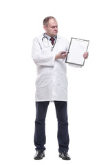 in full growth. qualified doctor with clipboard .