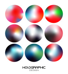 Gradient holographic round banners, colorful dynamic freform gradient circle vector set