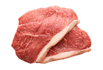 Two fresh raw beef steaks on a transparent background. Isolated object as an element for design. Close-up