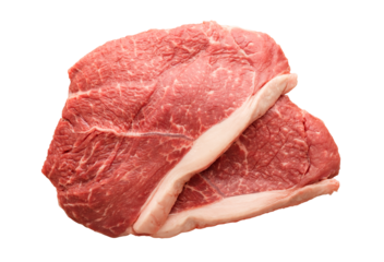 Two fresh raw beef steaks on a transparent background. Isolated object as an element for design. Close-up