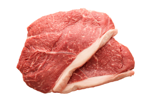 Two fresh raw beef steaks on a transparent background. Isolated object as an element for design. Close-up
