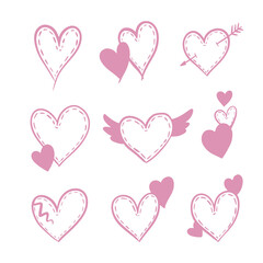 Hand drawn pink hearts clipart