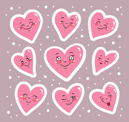 Valentine's Day stickers collection. Cute vector hearts set