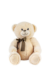 Teddy bear on white background isolate. Selective focus.