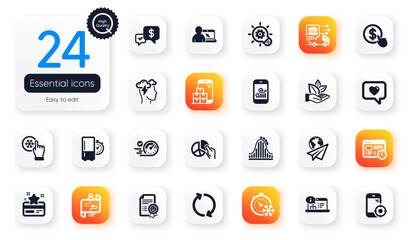 Set of Technology flat icons. Love message, Loyalty card and Payment received elements for web application. Food delivery, Journey path, Freezing timer icons. Roller coaster, Speedometer. Vector