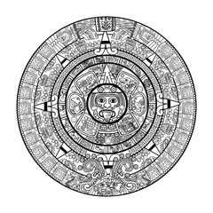 Mayan or Aztec Calendar Illustration with Tribal Mask &ndash; Ancient Vector Art