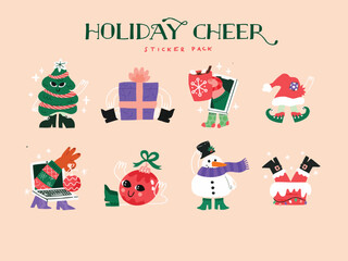 Merry Christmas Tree Happy New Year Celebration Santa Claus Gift Icons Pattern Snowman Postcard Website illustration