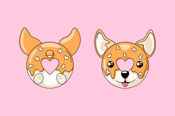 cute corgi donuts on pink background 