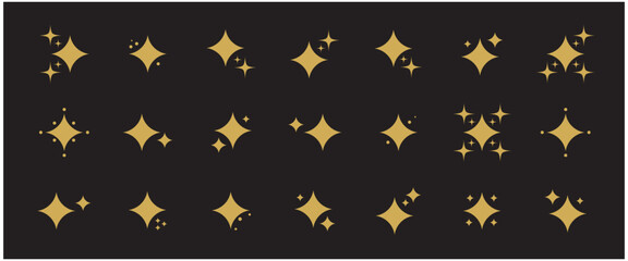 Collection of different gold sparkles icons.