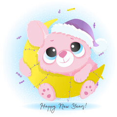 2023 happy new year illustration cute rabbit with moon