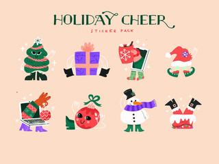 Merry Christmas Tree Happy New Year Celebration Santa Claus Gift Icons Pattern Snowman Postcard Website illustration