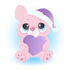 2023 Happy New Year, illustration of a cute rabbit with a heart