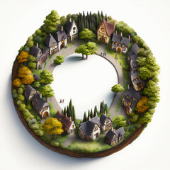Circular miniature world, colorful fantasy illustration, digital art