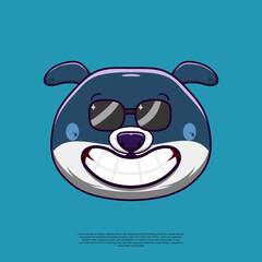 cute dog emoticon cartoon illustration with cool glasses. flat design cartoon