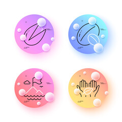 Mountain flag, Fair trade and Pistachio nut minimal line icons. 3d spheres or balls buttons. Soy nut icons. For web, application, printing. Success challenge, Safe nature, Vegetarian food. Vector