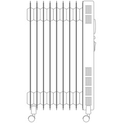 Electric heaters radiator, heating systems oil heater, indoor mobility electric oil filled heater for warmth in winter when it's cold temperature sketch drawing, contour lines drawn