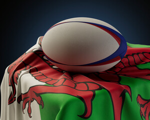 Rugby Ball And Wales Flag - obrazy, fototapety, plakaty