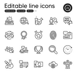 Set of Education outline icons. Contains icons as Account, International Ð¡opyright and Video conference elements. Time change, Recovery computer, Typewriter web signs. Teamwork. Vector