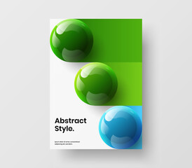 Fresh journal cover A4 design vector layout. Vivid 3D spheres brochure concept.