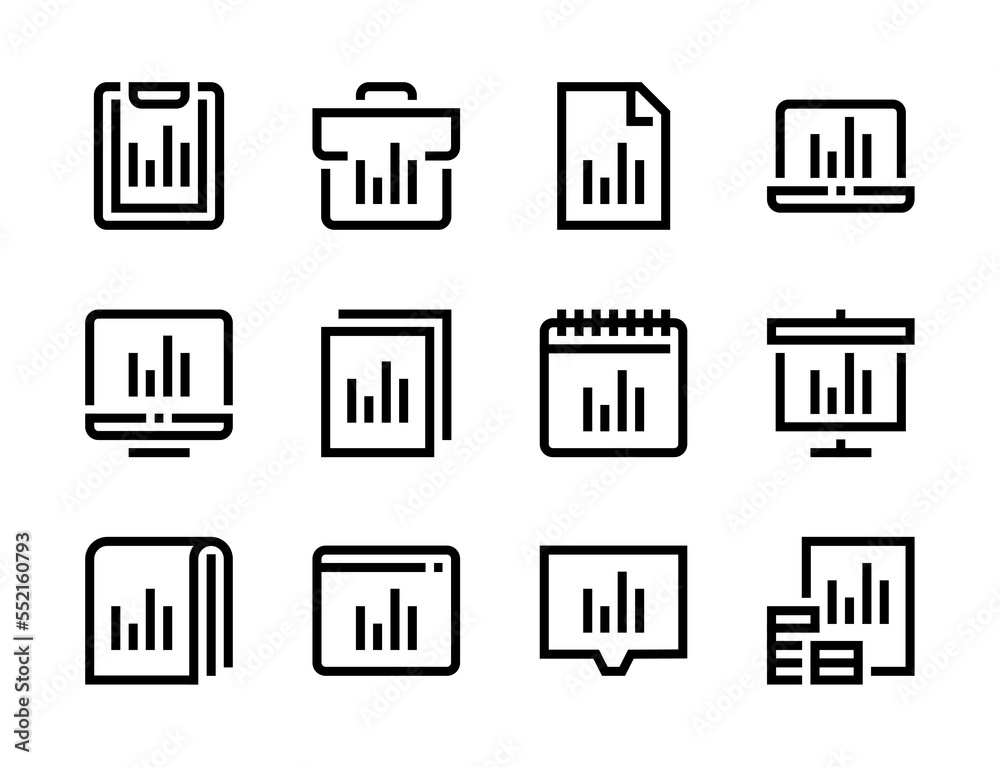 Poster statistical report, financial analytics and data chart line vector icons. online statistics, work pe
