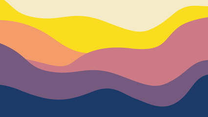 Abstract wave line conceptual background, minimalistic retro shapes colorful stripes. 