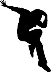 black contour silhouette of a dancing man, isolated element, logo